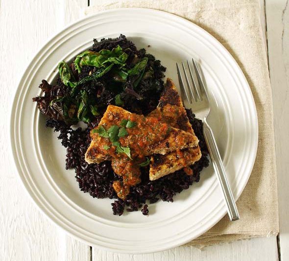 Almond Crusted Tofu with Roasted Red Pepper Sauce